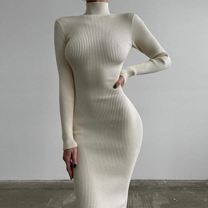 Ribbed Knit Turtleneck Bodycon Dress | Elegant Fit | Soft Stretch Fabric | Winter Chic