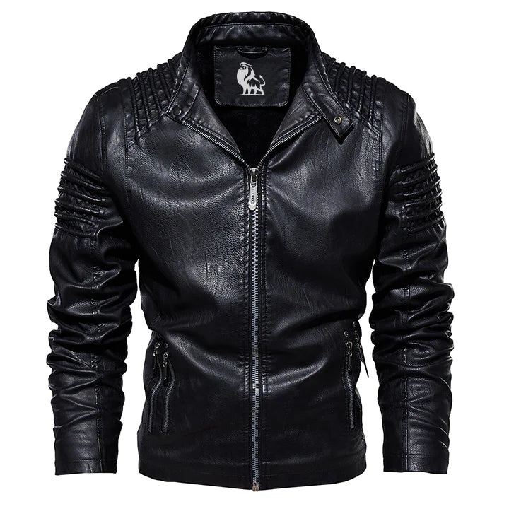 Men’s Faux Leather Moto Jacket | Zip Pockets & Quilted Shoulders | Slim Fit Biker Style