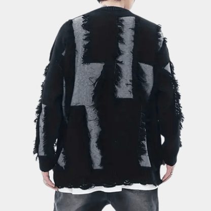 Abstract Distressed Knit Sweater | Oversized Fit | Soft Acrylic Blend | Edgy Streetwear