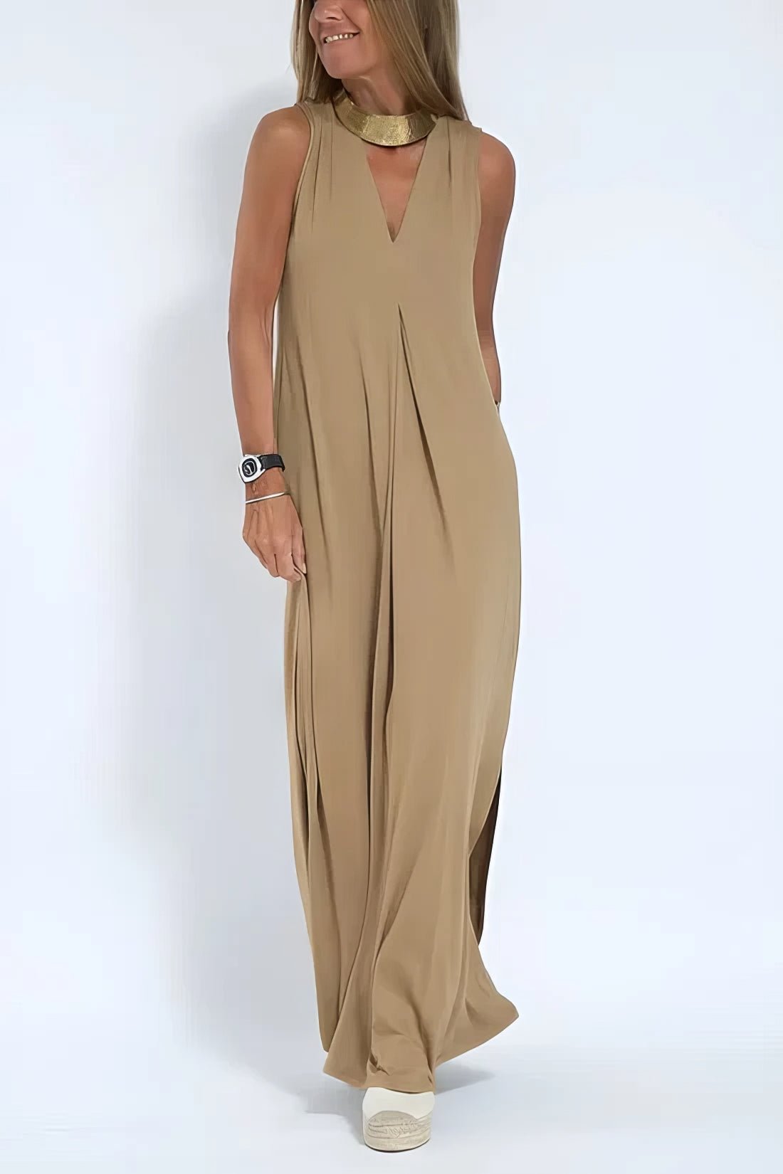 Sleeveless Maxi Dress | V-Neckline | Lightweight Flowy Fit