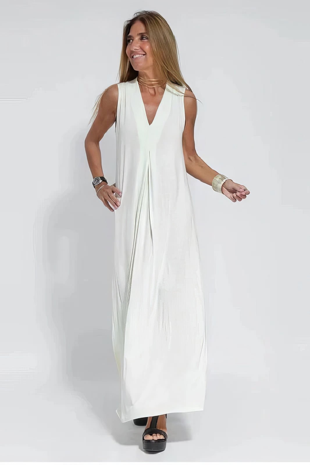 Sleeveless Maxi Dress | V-Neckline | Lightweight Flowy Fit